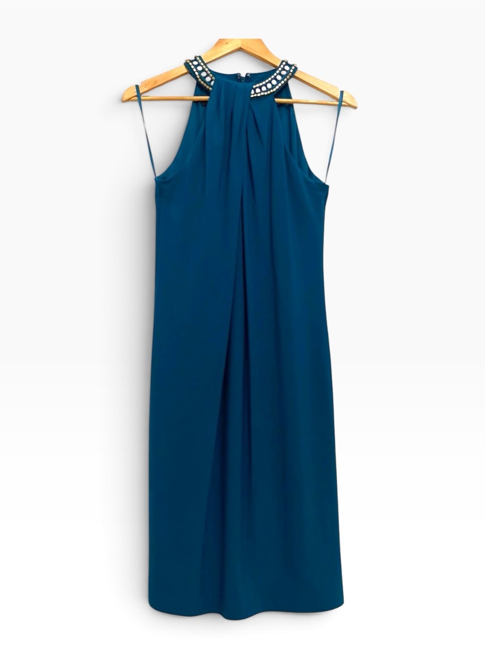 Nine West Blue cerulean Beaded Jewel Neck Cocktail Dress Sleeveless Chic Size 6
